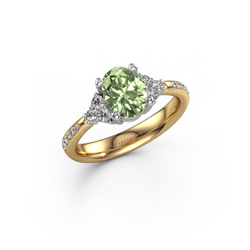 Engagement ring Aleida OVL 2 585 gold green lab grown diamond 8x6 mm