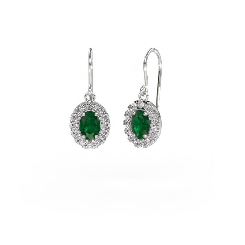 Pendants d'oreilles Jorinda 1 585 or blanc emeraude 7x5 mm