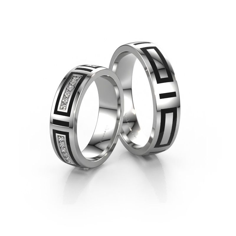 Eheringe set WH2228LM25A ±5x1.7 mm 14 Karat Weißgold Schwarze Emaille 1 mm