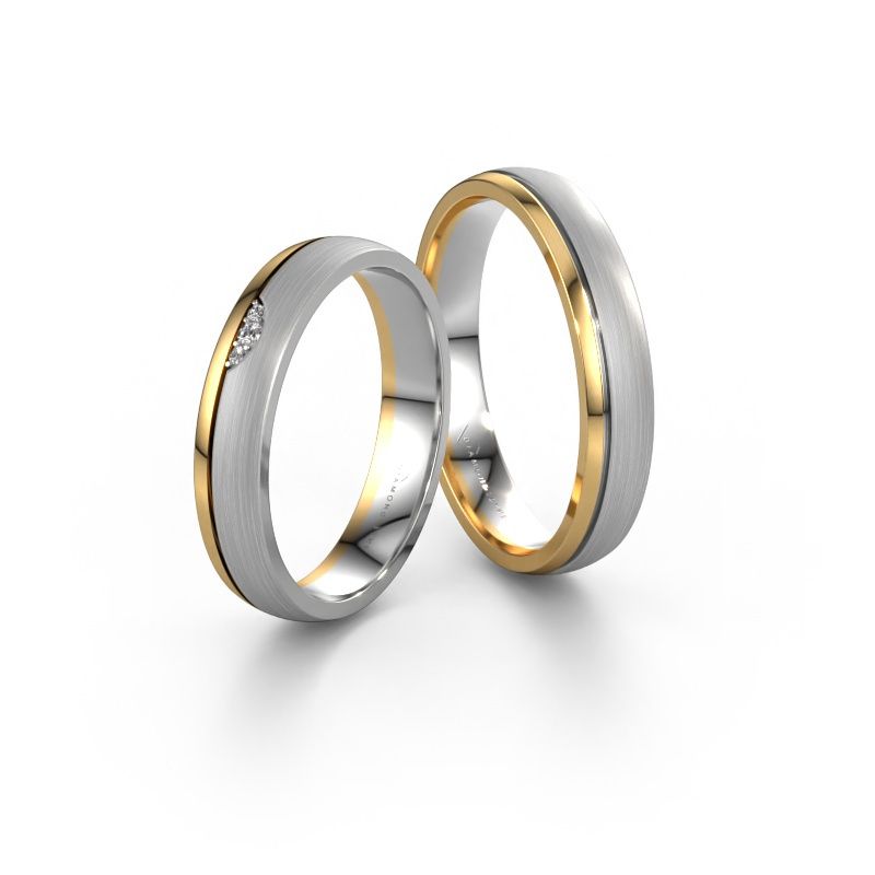 Wedding rings set WH0334LM24XPM ±4x1.5 mm 14 Carat white gold diamond 0.012 crt