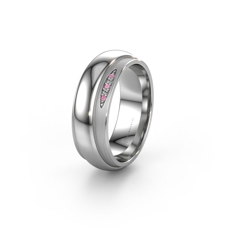 Trouwring WH2038L 950 platina roze saffier ±7 x 2,4 mm