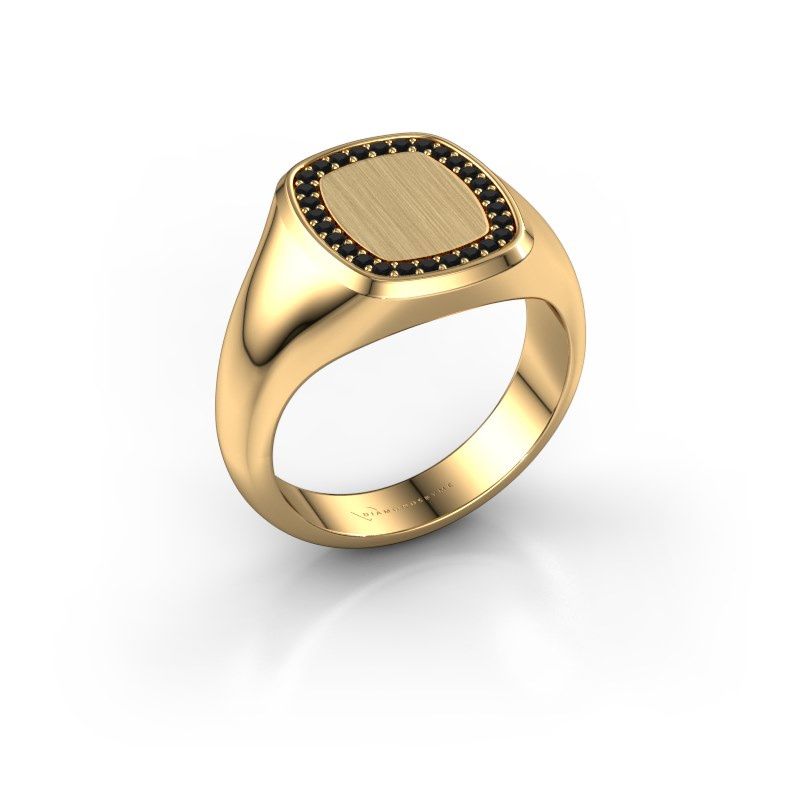 Image of Men's ring floris cushion 2<br/>585 gold<br/>Black diamond 0.252 crt