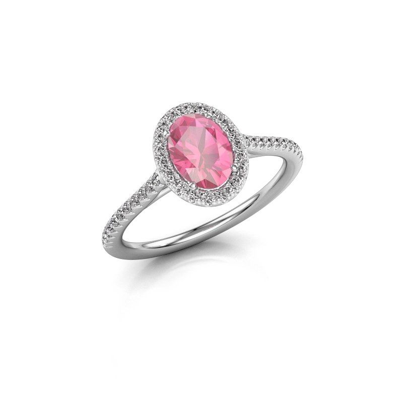 Image of Engagement ring seline ovl 2<br/>585 white gold<br/>Pink sapphire 7x5 mm