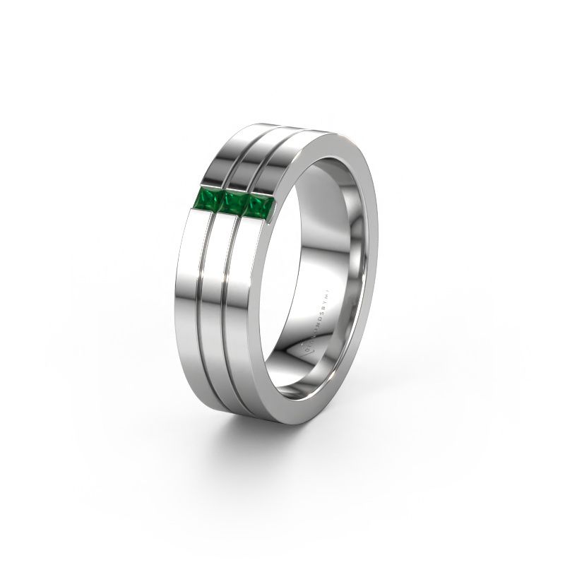 Wedding ring WH0428L16BP 950 platinum emerald ±0.24x0.08 in