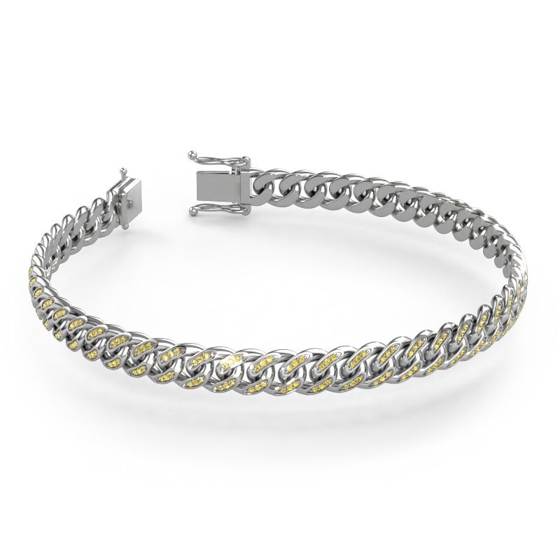 Cuban armband ±8 mm witgoud gele saffier