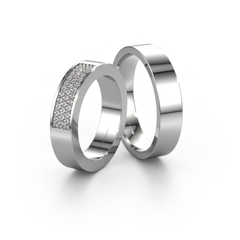 Trouwringen set WHR0289LM15AP ±5x2.3 mm 14 Carat goud diamant 0.007 crt