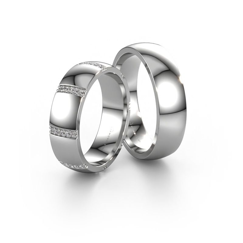 Wedding rings set WH2124LM26B ±6x2 mm 14 Carat white gold diamond 0.005 crt