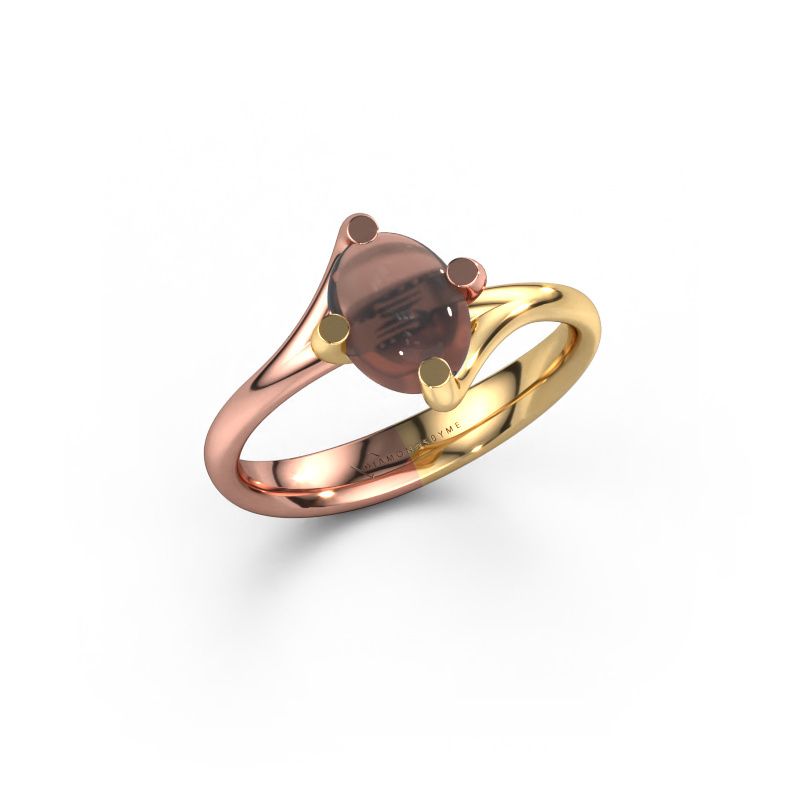 Bague Nora 585 or rose quartz fumé 8x6 mm