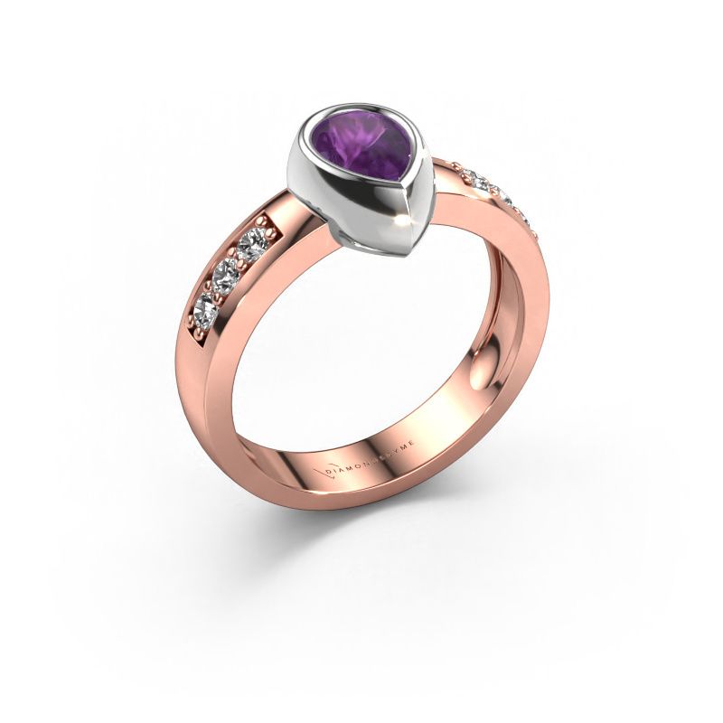 Ring Charlotte Pear 585 rose gold amethyst 8x5 mm