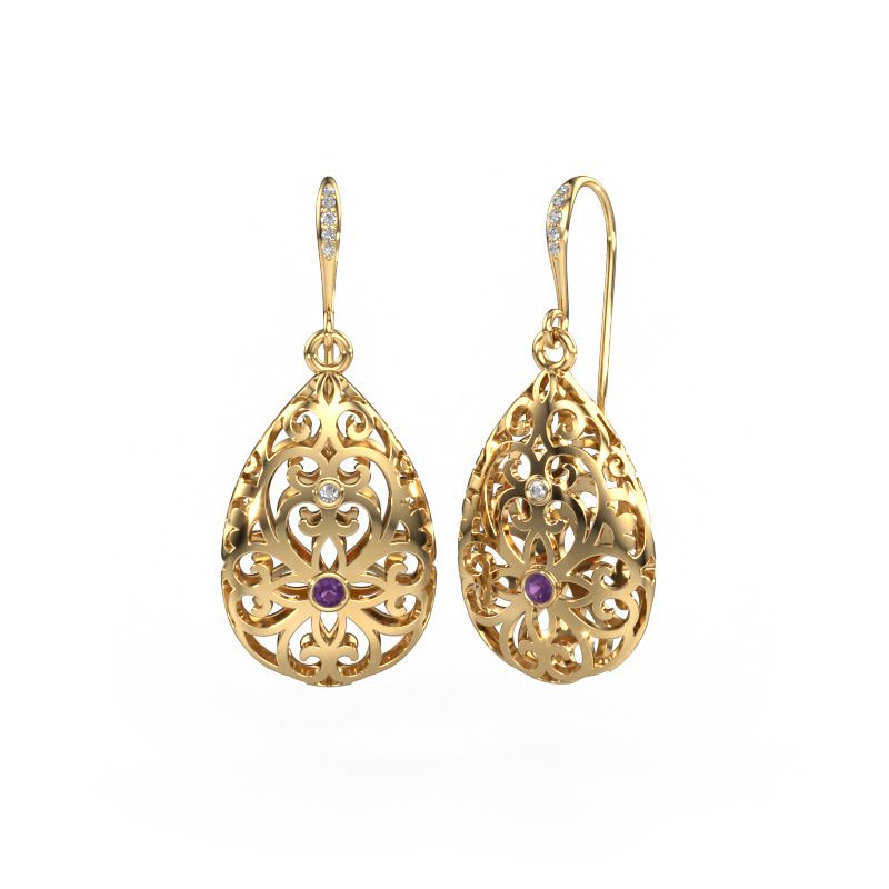 Drop earrings Idalia 2 585 gold amethyst 2 mm