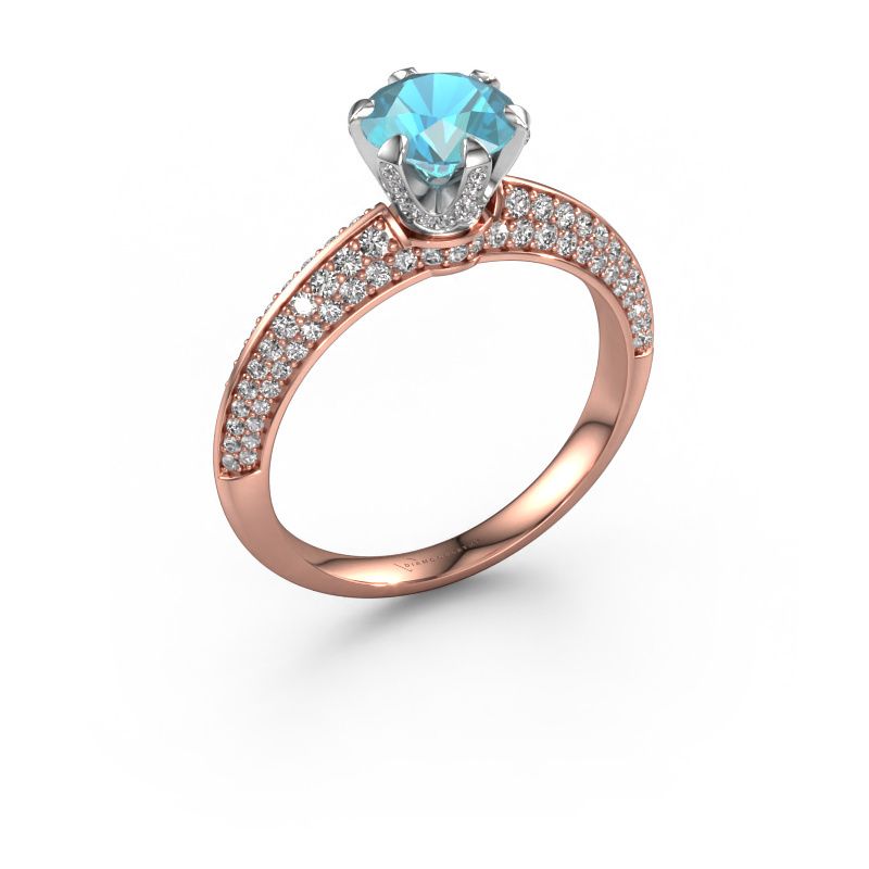 Verlovingsring Abby 585 rosé goud blauw topaas 6.5 mm