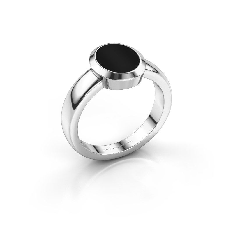 Afbeelding van Pinkring Oscar 1<br/>585 witgoud<br/>Onyx 10x8 mm