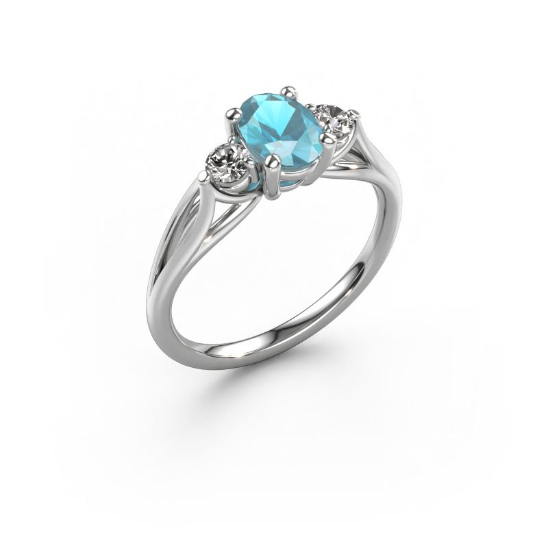 Verlovingsring Amie OVL 950 platina blauw topaas 7x5 mm