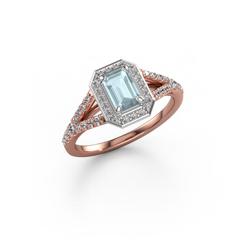 Engagement ring Pamela EME 585 rose gold aquamarine 6x4 mm