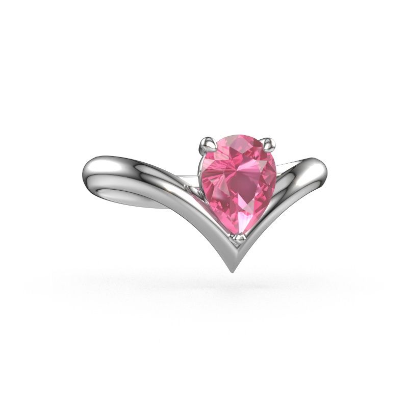 Bague de fiançailles Maddy PER 585 or blanc saphir rose 8x6 mm