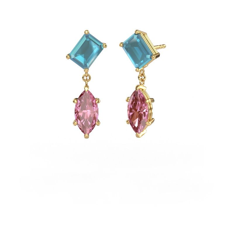Pendants d'oreilles Toi et Moi EME MRQ 585 or jaune topaze bleue 8x6 mm