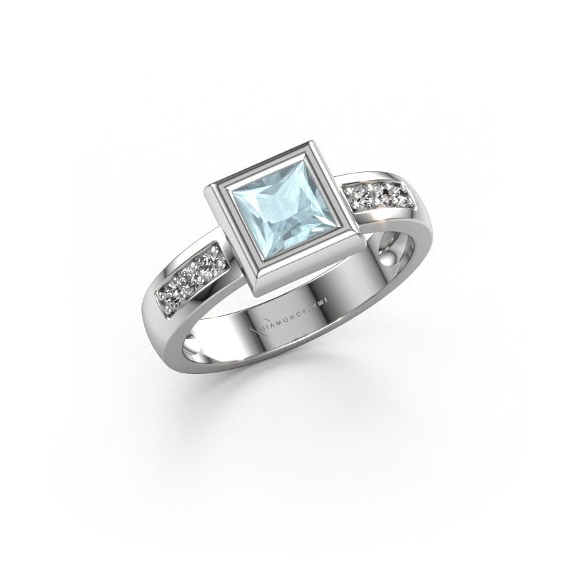 Ring Charlotte Square 585 witgoud aquamarijn 5 mm