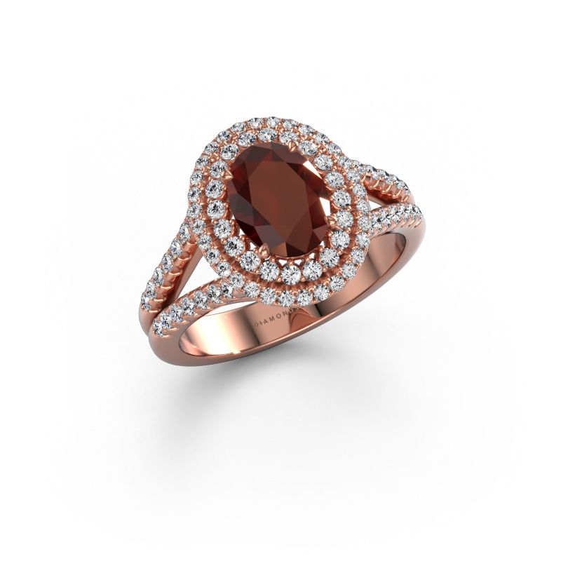 Verlovingsring Elvie OVL 585 rosé goud granaat 8x6 mm