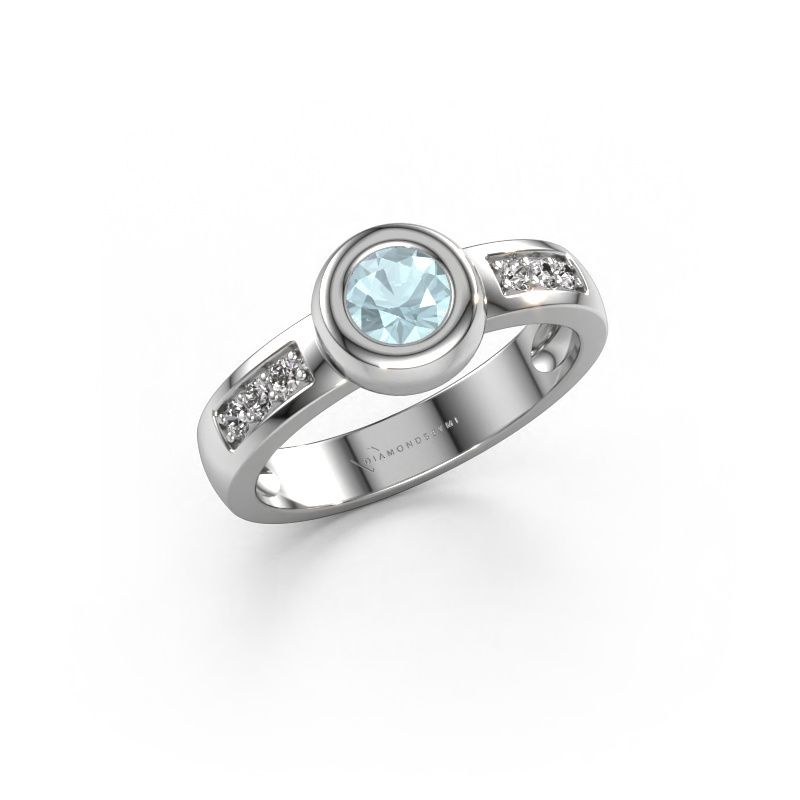 Ring Charlotte Round 585 witgoud aquamarijn 4.7 mm