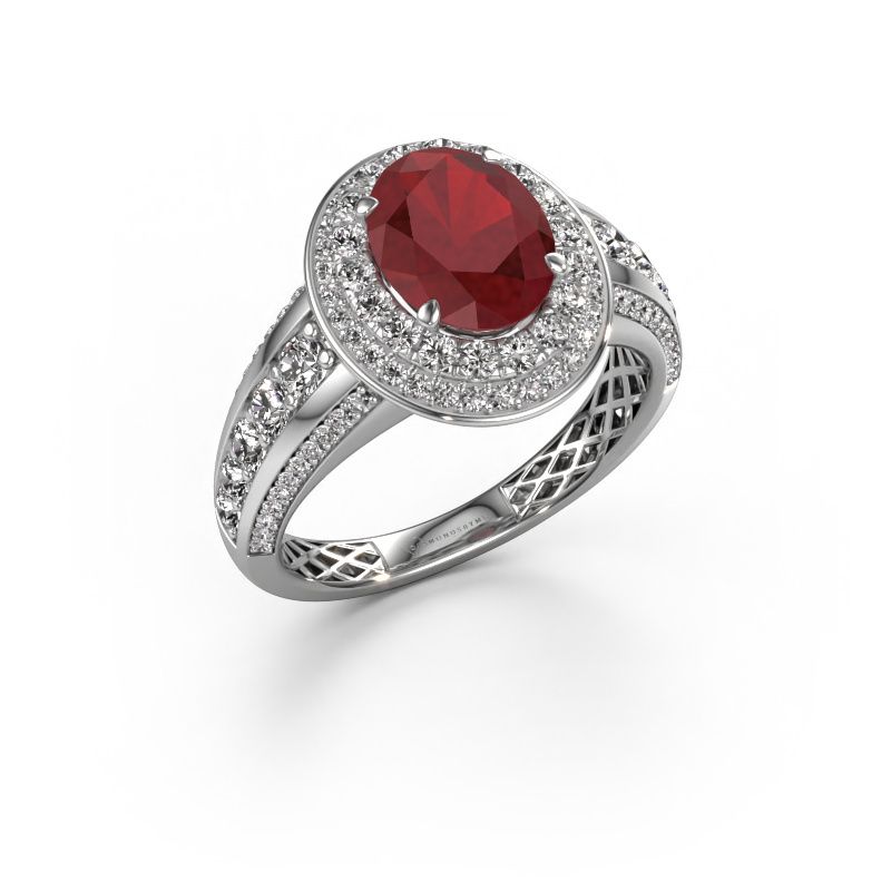 Engagement ring Nancie 950 platinum ruby 9x7 mm