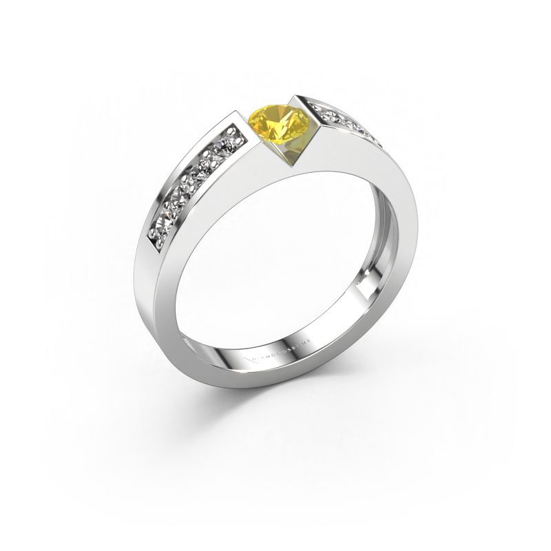 Bague de fiançailles Lizzy 2 585 or blanc saphir jaune 4.2 mm