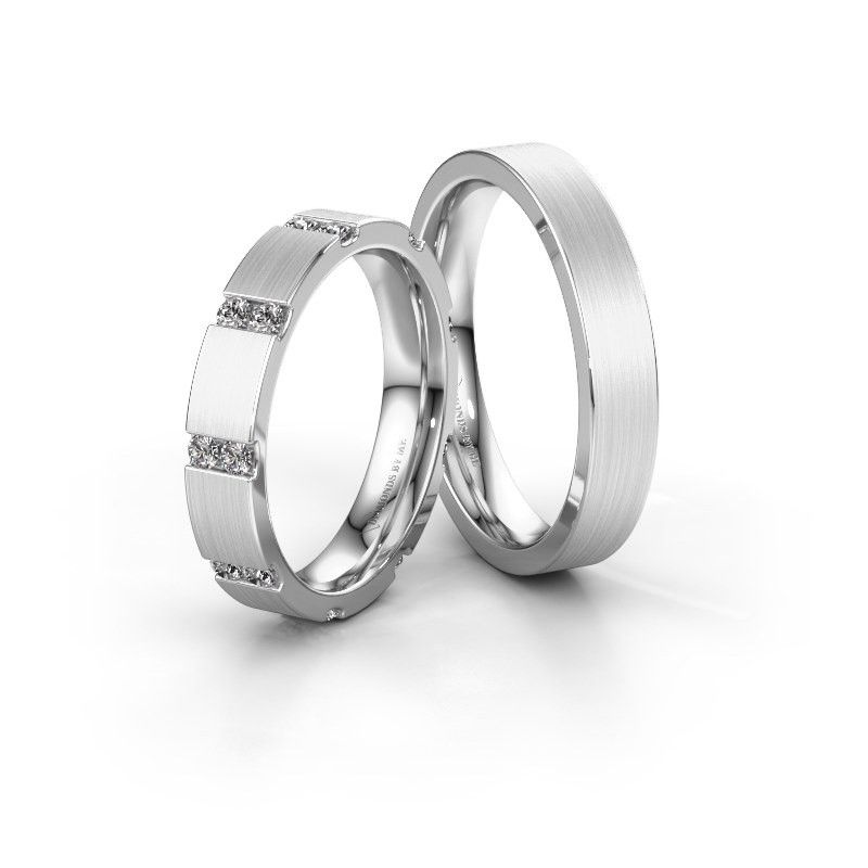 Image of Wedding rings set WH2132LM14BM ±4x2 mm 14 Carat white gold diamond 0.03 crt