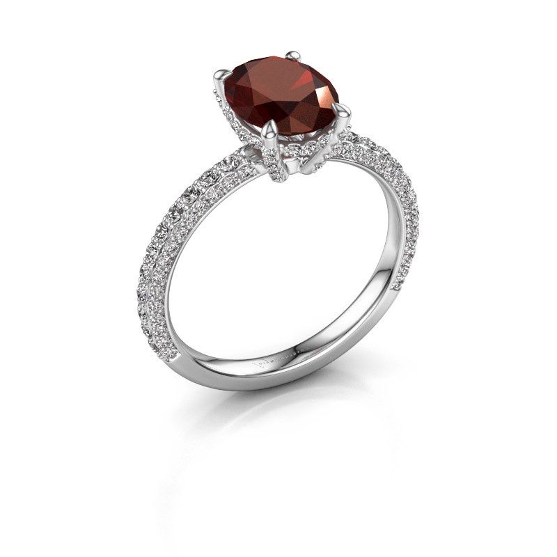 Image of Engagement ring saskia 2 ovl<br/>585 white gold<br/>Garnet 9x7 mm