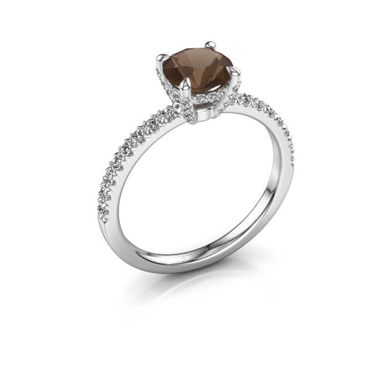 Image of Engagement ring saskia rnd 1<br/>585 white gold<br/>Smokey quartz 6.5 mm