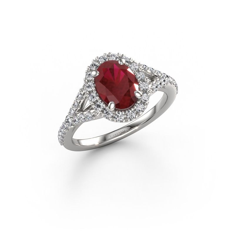 Engagement ring Kimber OVL 585 white gold ruby 8x6 mm