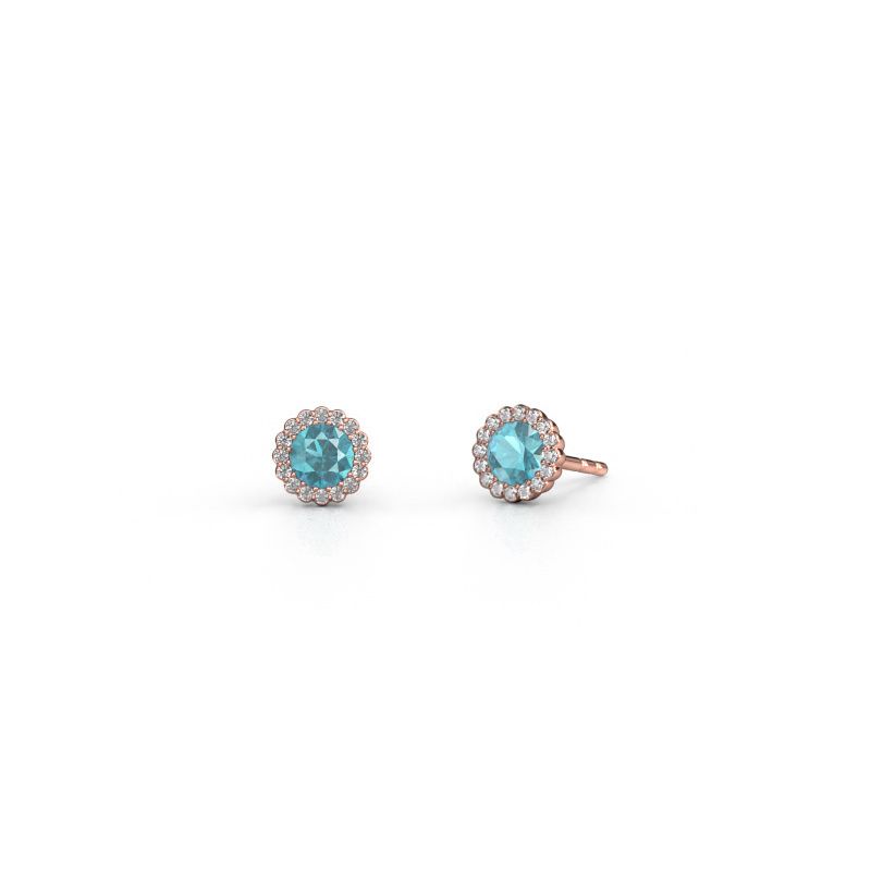 Oorbellen Queen 585 rosé goud blauw topaas 4.2 mm