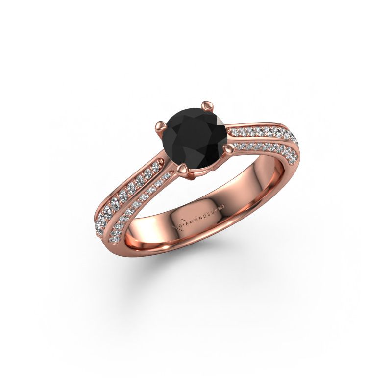 Verlovingsring Ruby rnd 585 rosé goud zwarte diamant 0.84 crt