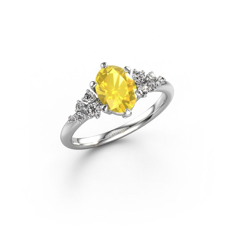 Engagement ring Royce OVL 950 platinum yellow sapphire 8x6 mm