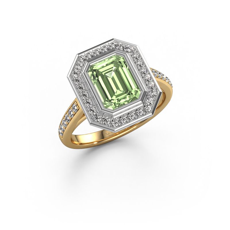 Engagement ring Noud 2 EME 585 gold green lab grown diamond 8x6 mm