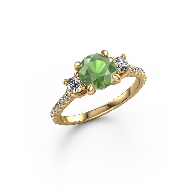 Bague de fiançailles Jesica 585 or jaune vert tourmaline 6.8 mm