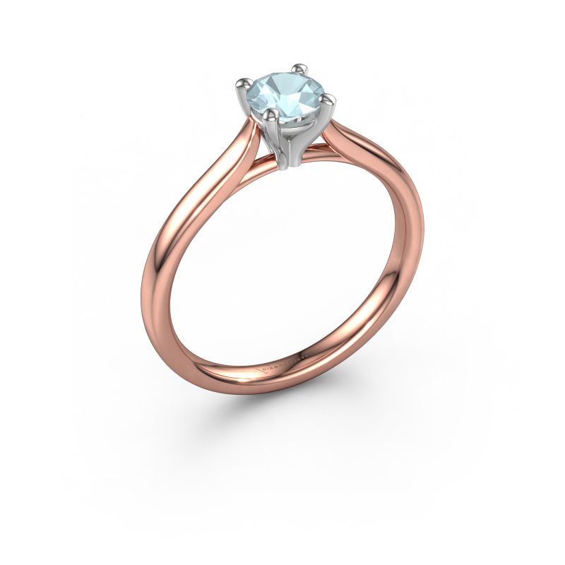 Verlovingsring Mignon RND 1 585 rosé goud aquamarijn 5 mm