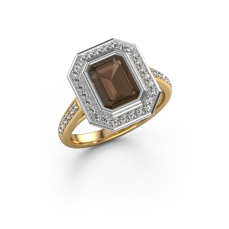 Bague de fiançailles Noud 2 EME 585 or jaune quartz fumé 8x6 mm