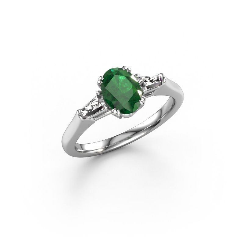 Verlovingsring Indy OVL 585 witgoud smaragd 8x6 mm