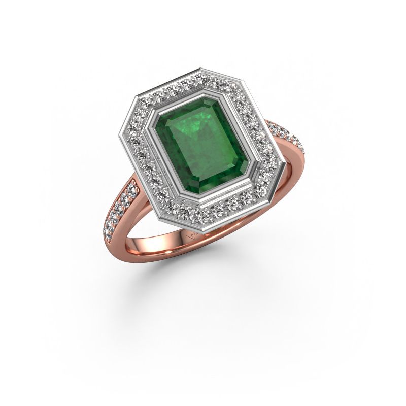Verlobungsring Noud 2 EME 585 Roségold Smaragd 8x6 mm