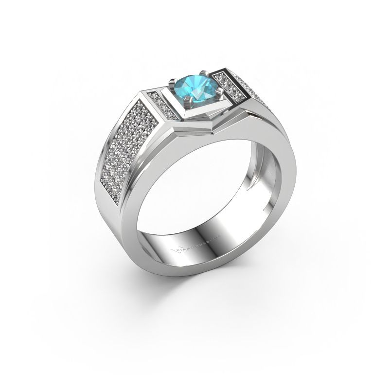 Heren ring Marcel 585 witgoud blauw topaas 5 mm