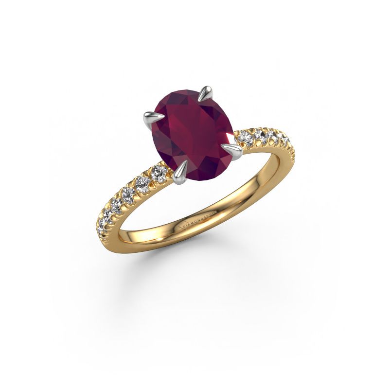 Bague de fiançailles Crystal OVL 2 585 or jaune rhodolite 9x7 mm