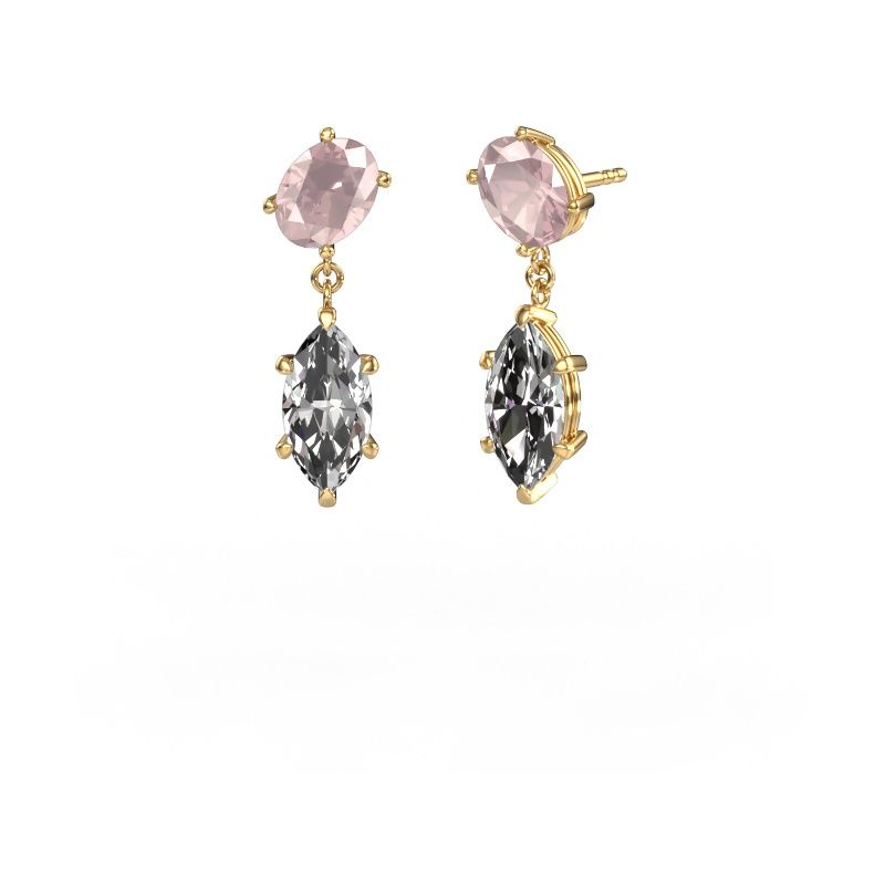 Drop earrings Toi et Moi OVL-MRQ 585 gold morganite champagne 8x6 mm