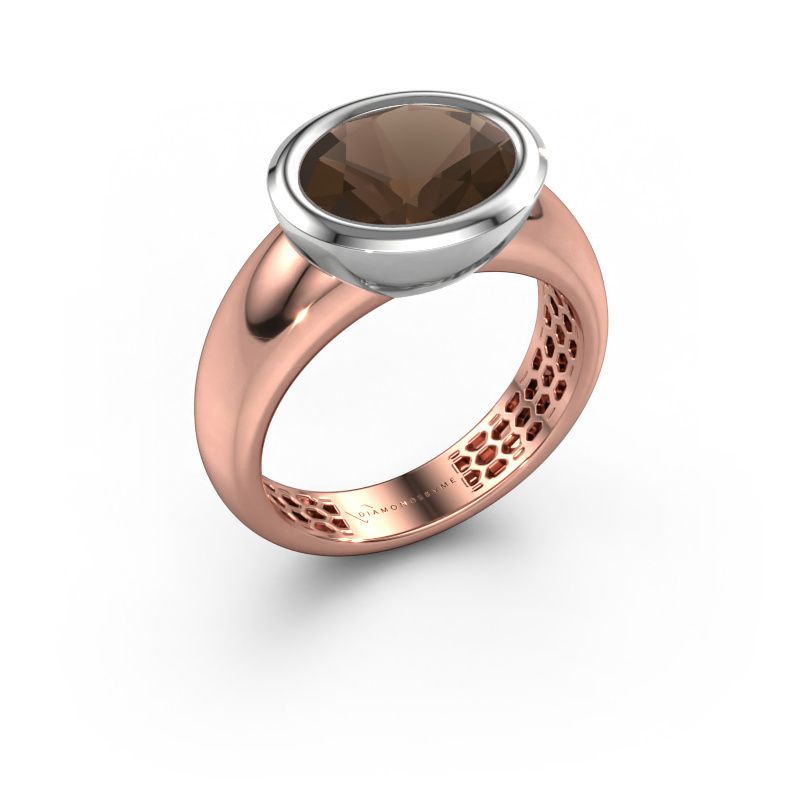 Bague Evelyne 585 or rose quartz fumé 10x8 mm