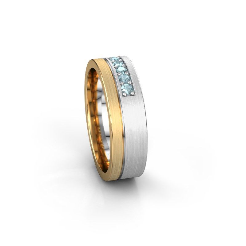 Afbeelding van Trouwring WH0312L16AM 585 witgoud aquamarijn ±6x1.7 mm