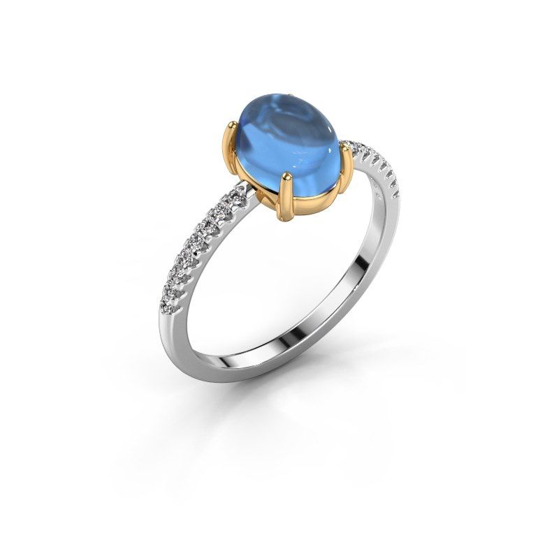 Afbeelding van Ring Becky 585 witgoud blauw topaas 8x6 mm