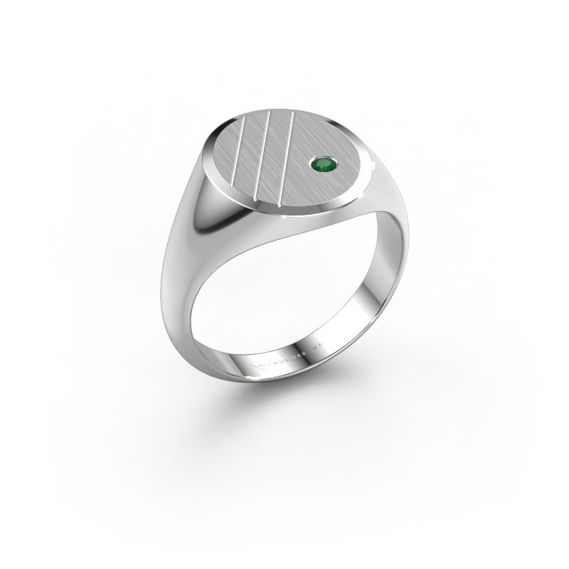 Signet ring Wesley 3 585 white gold emerald 2 mm