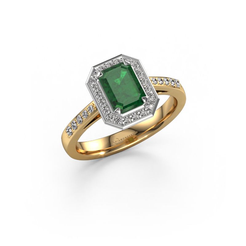 Engagement ring Dodie 2 eme 585 gold emerald 7x5 mm