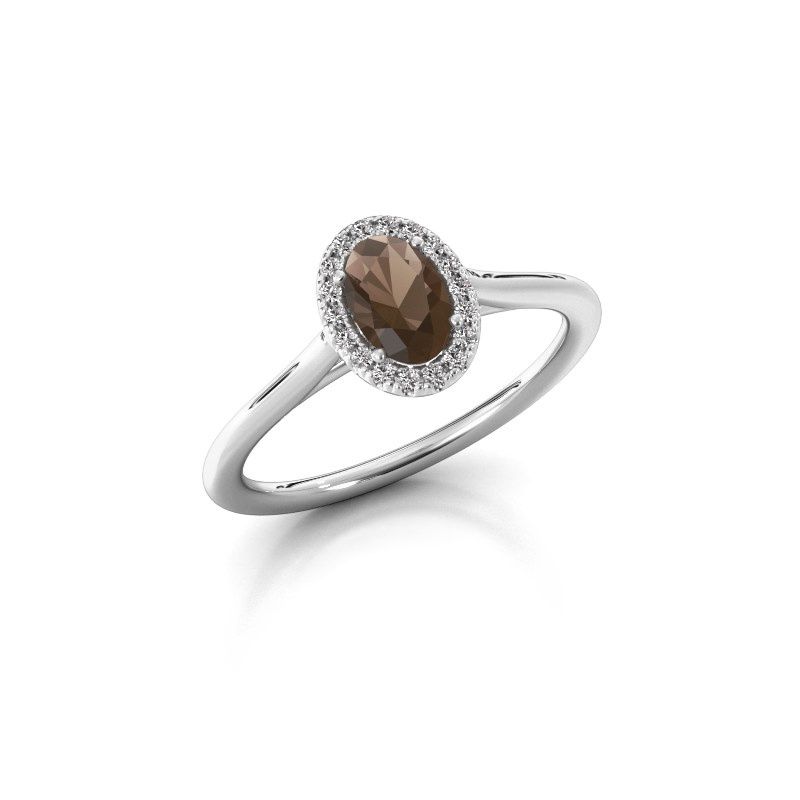 Image of Engagement ring seline ovl 1<br/>950 platinum<br/>Smokey quartz 6x4 mm