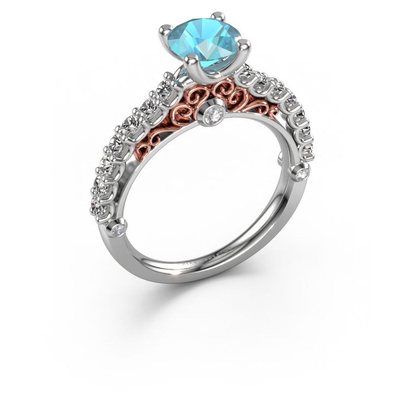 Bague de fiançailles Shaunda 585 or blanc topaze bleue 6 mm