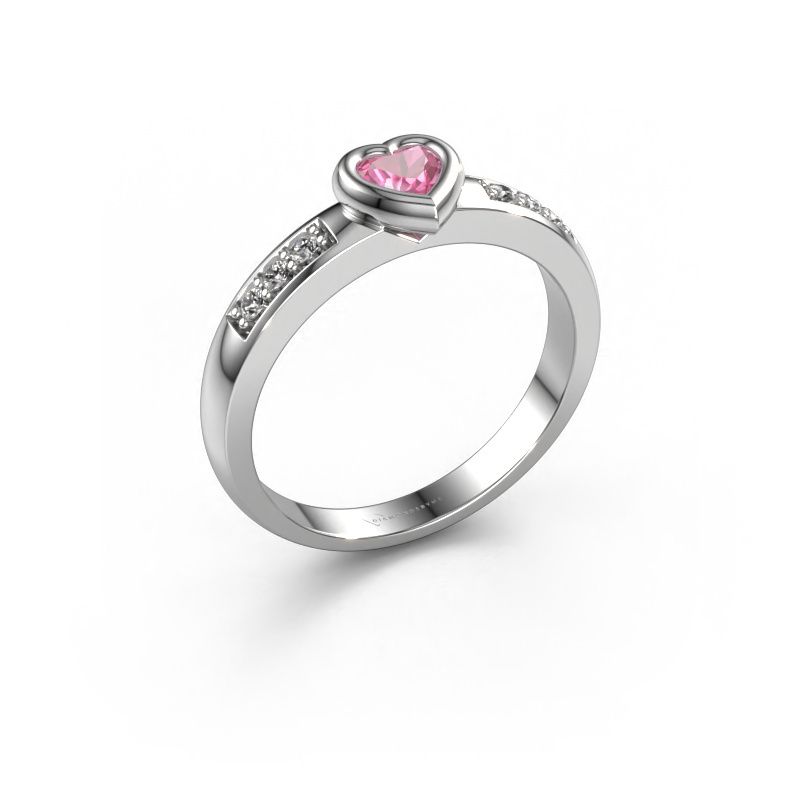Verlovingsring Lieke Heart 585 witgoud roze saffier 4 mm