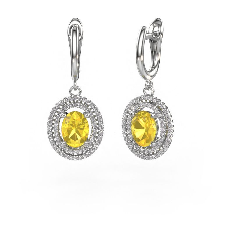 Pendants d'oreilles Karren 585 or blanc saphir jaune 8x6 mm